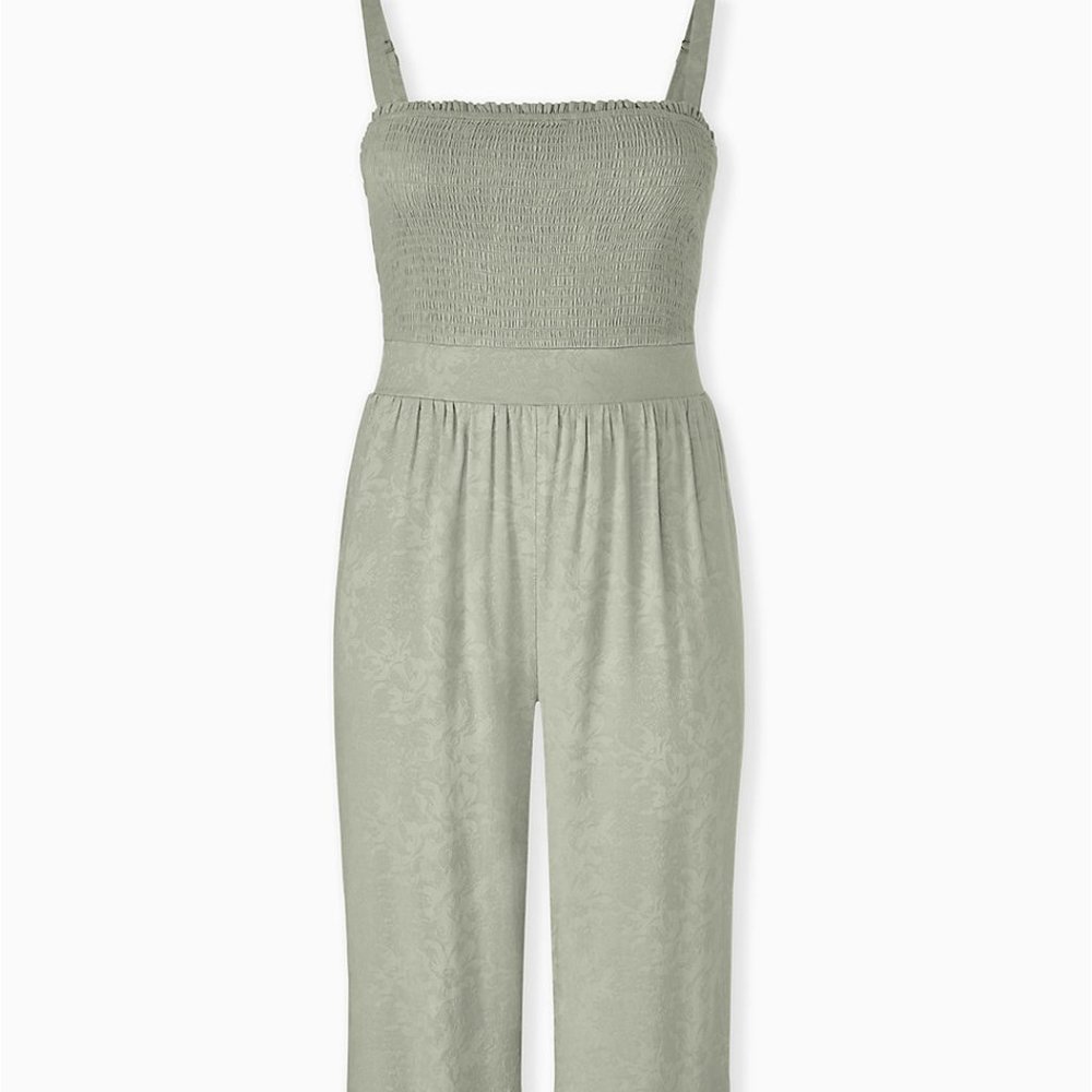Sage Green Jacquard Smocked Culotte Jumpsuit